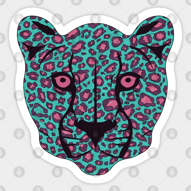 Blue and pink cheetah face Sticker by NadiaChevrel